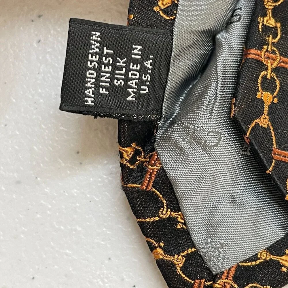 Robert Talbott Best Of Class Handsewn Silk Tie Gold Chain Print Black Made In US